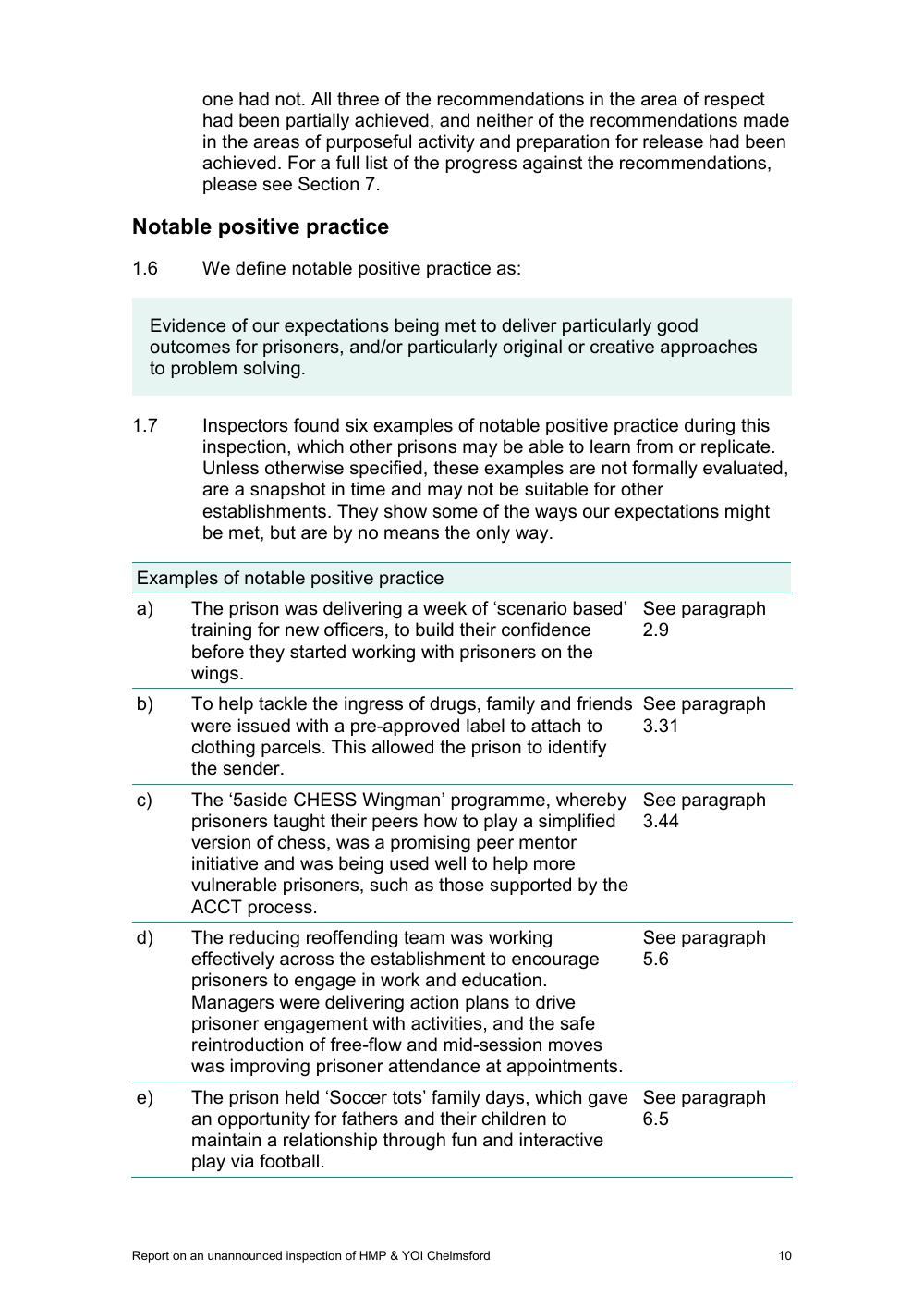 Page 10 of the HMIP Chelmsford inspection report